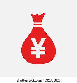 Money bag icon.Yen JPY currency speech bubble symbol. Flat design style. EPS 10.