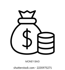 money bag icon. Line Art Style Design Isolated On White Background