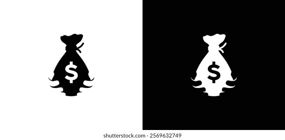 Money bag icon logo vector illustration. Money sack with dollar sign symbol and holding hand