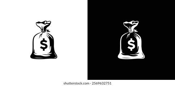 Money bag icon logo vector illustration. Money sack with dollar sign symbol, symbolizing wealth, savings