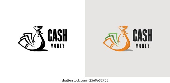 Money bag icon logo vector illustration. Money sack with banknote dollar sign symbol