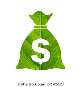 Money bag icon made of green leaf - Vector