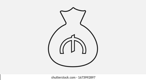 Money bag icon. Money bag with Manat icon. Outline vector icon