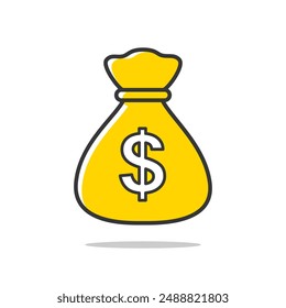 Money bag icon. Moneybag with dollar sign. Cartoon style stroke line icon editable illustration on isolated white background.