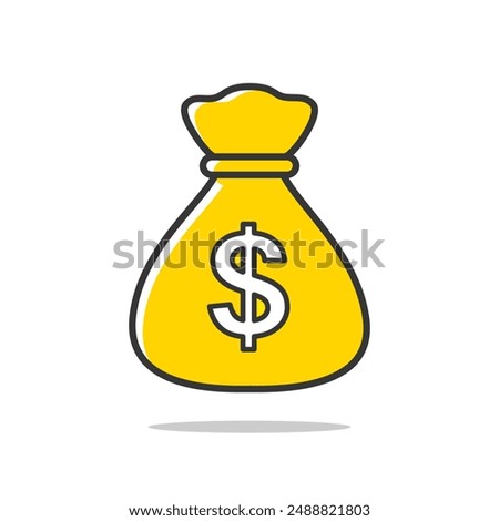Money bag icon. Moneybag with dollar sign. Cartoon style stroke line icon editable illustration on isolated white background.
