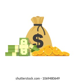 Money Bag Icon, Moneybag Flat Simple Cartoon Illustration. Vector Illustration