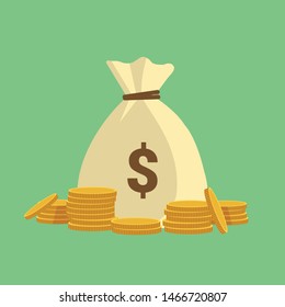 Money bag icon, moneybag flat simple cartoon illustration. Vector illustration.