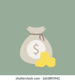 Money bag icon, moneybag flat simple cartoon illustration. Vector illustration.