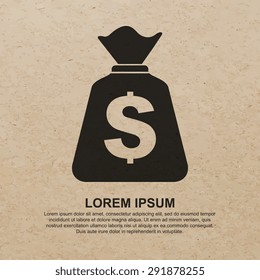 Money bag icon on brown recycled paper background - Vector