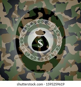 money bag icon on camo pattern
