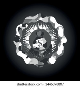 money bag icon on grey camo texture