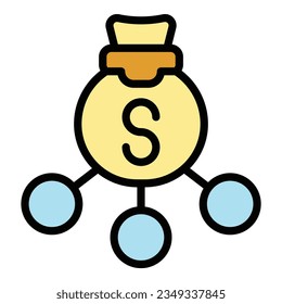 Geldbeutel Symbol Umrissvektor. Finanzeinnahmen. Fonds wachsen Farbe flach