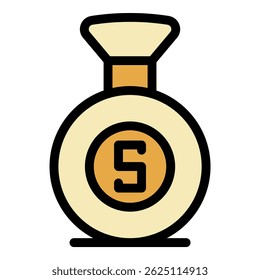 Money bag icon. Outline money bag vector icon color flat isolated