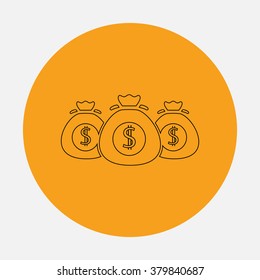 Money Bag Icon Outline Vector Icon On Orange Circle. Flat Line Symbol Pictogram 