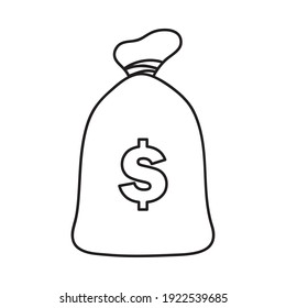 money bag icon over white background, line style, vector illustration