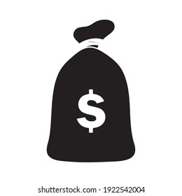 Money Bag Icon Over White Background, Silhouette Style, Vector Illustration