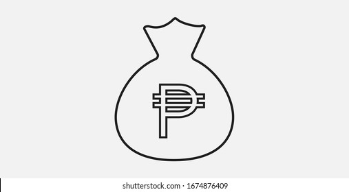 Money bag icon. Money bag with Philippine peso icon. Outline vector icon