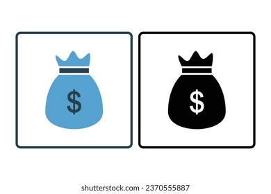 Money Bag Icon. Icon related to Business. Suitable for web site design, app, UI, user interfaces. Solid icon style. Simple vector design editable