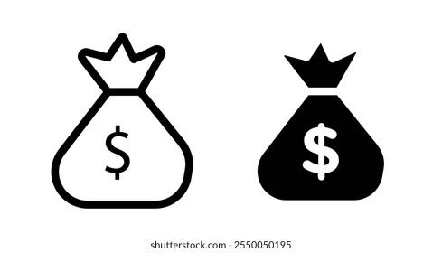 Money bag Icon set in black filled and line.