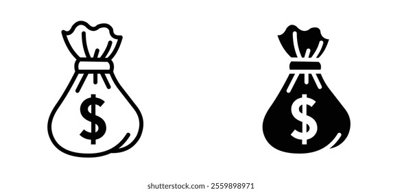 Money bag Icon set in black color for ui designs