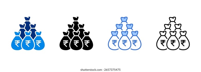 Conjunto de iconos de bolsa de dinero con diferentes monedas