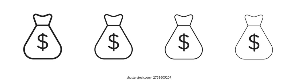Money bag icon set. editable stroke eps 10 vector illustration.