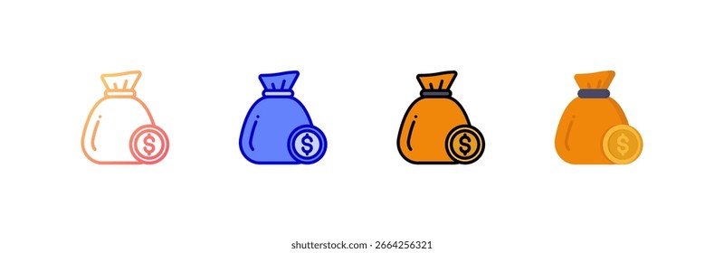Conjunto de iconos de bolsa de dinero colección de estilo múltiple
