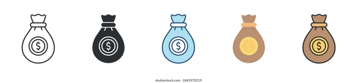 Money Bag Icon Set Multiple Style Collection