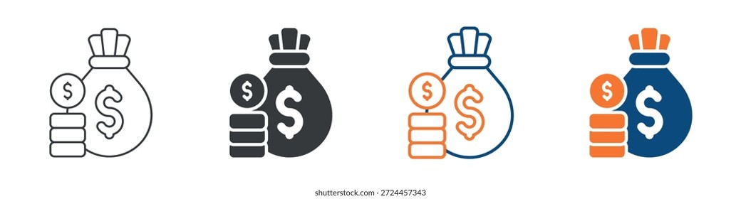 Icono del bolso del dinero fijado Colección múltiple del estilo