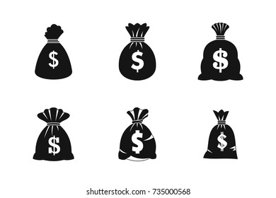 Money bag icon set. Simple set of money bag vector icons for web design isolated on white background