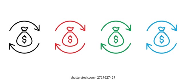 Icono del bolso del dinero fijado Vector en el fondo blanco. icono del dólar. divisa, riqueza, símbolo de la ganancia. Ilustración vectorial.