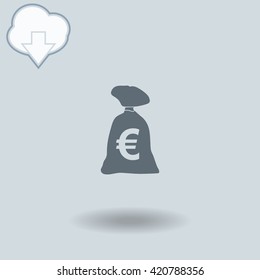 Money bag icon with shadow. Cloud of download with arrow.