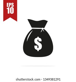 money bag icon with shadow on white background