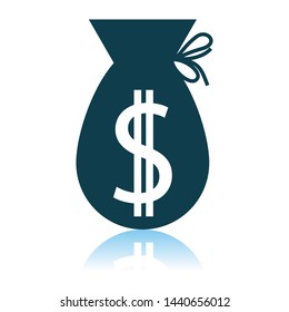 Icono de Bolsa de Dinero. Diseño de reflexión de sombra. Ilustración vectorial.