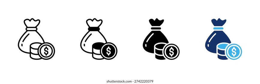 Money Bag icon sheet multiple style collection