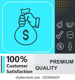 Money bag icon. Social media sign. Vector illustration