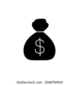 money bag icon in solid black flat shape glyph icon, isolated on white background 