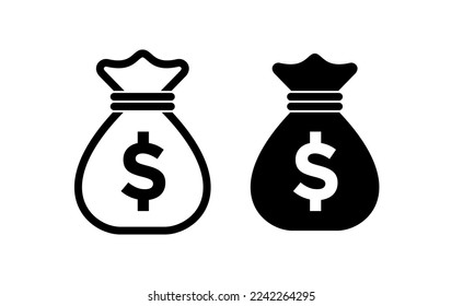 The money bag icon. A symbol of the bank and wealth. A bag of dollars. Isolated vector illustration on white background.
