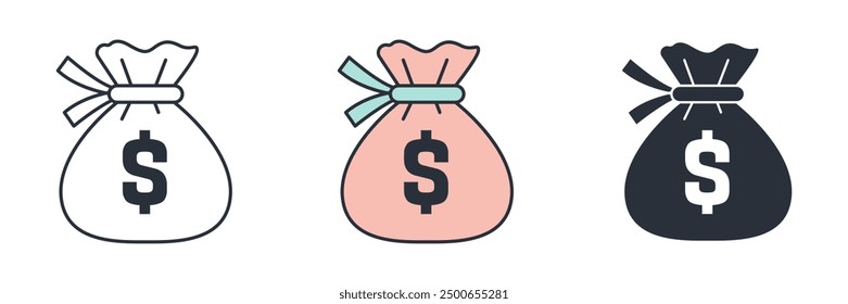 Money bag icon symbol vector illustration isolated on white background