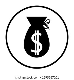 Money Bag Icon. Thin Circle Stencil Design. Vector Illustration.
