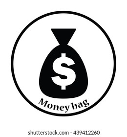 Money bag icon. Thin circle design. Vector illustration.