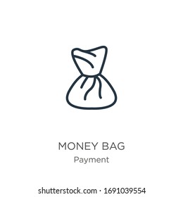 Money bag icon. Thin linear money bag outline icon isolated on white background from payment collection. Line vector sign, symbol for web and mobile
