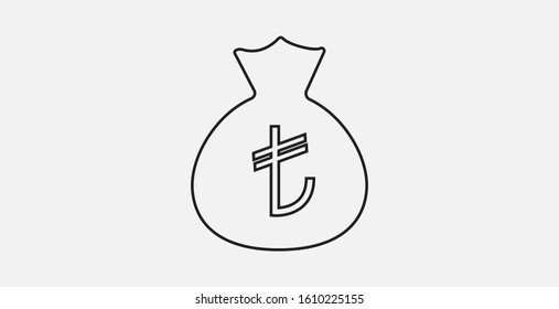 Money bag icon. Money bag with Turkish lira icon. Vector illustration icon