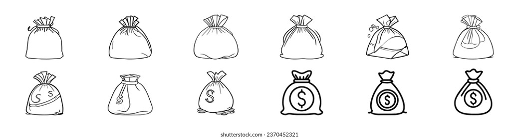 money bag icon, vector money bag icon, money bag icon, Dollar Money Bag Icon, Dollar Moneys, Investment Icons, Moneybag icons set, black and white moneybag cartoon graphic clipart cash pouch