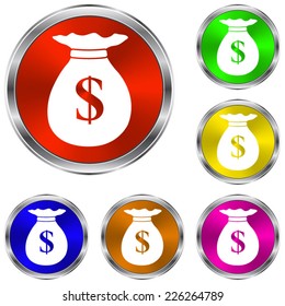 Money bag  icon - vector glossy colourful buttons