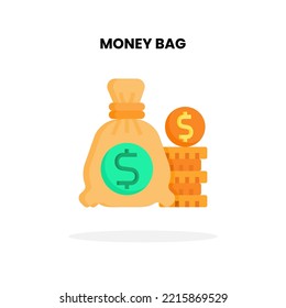 Icono de Bolsa de Dinero. Ilustración vectorial sobre fondo blanco.