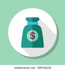 Money bag icon, vector illustration. Flat design style with long shadow,eps10