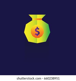 Money bag icon, vector illustration. Flat design style on blue background. colorful. logo. Symbol