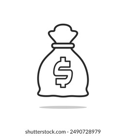 Icono de la bolsa de dinero. Ilustración editable del icono de línea de Vector. Moneybag con signo de dólar. 