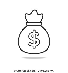 Icono de bolsa de dinero. Ilustración editable del icono de la línea del Vector. Moneybag con signo de dólar.